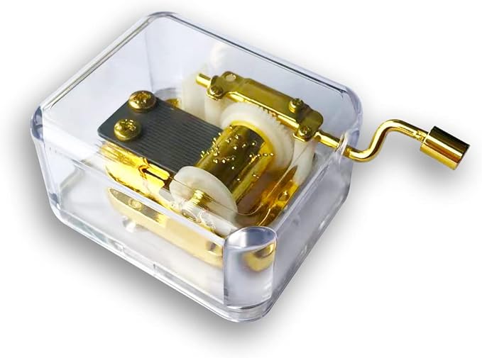 BinkeGG Play (Love Story (Where do I Begin)) Clear Acrylic Hand Crank Music Box with Sankyo Musical Movement (65 Tunes Option)
