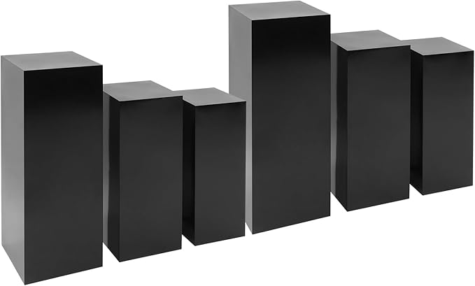 6Pcs Square Display Pedestal Stands Set for Party, Metal Display Stand Plinth Pillars, Cake Stands Pillars for Wedding Birthday Art Decor Risers, 11.8*31.5" (L), 11.02*25.6" (M), 10.24*23.6" (S)