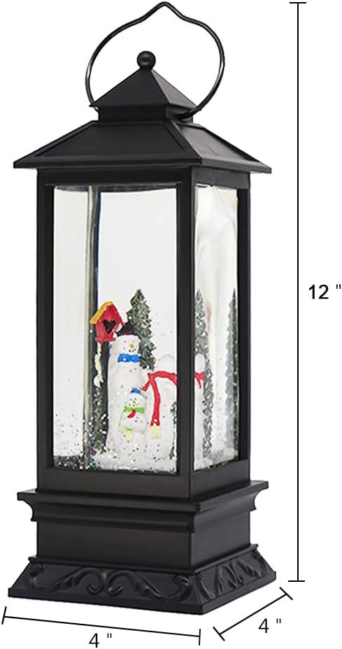 Wondise Lighted Musical Snow Globe Lantern with 6 Hour Timer, 12 Inches USB Powered and Battery Operated Spinning Water and Swirling Glitter Christmas Snow Globe Lantern Gifts(New Snowman)