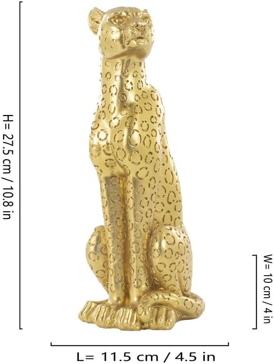 Cheetah Statue Sculptures Home Decor , 11"Gold Leopard Antique Classical Figurine Sitting Sculpture Standing,Office,living room,dining room,display rack,coffee table or entrance tabletop decoration