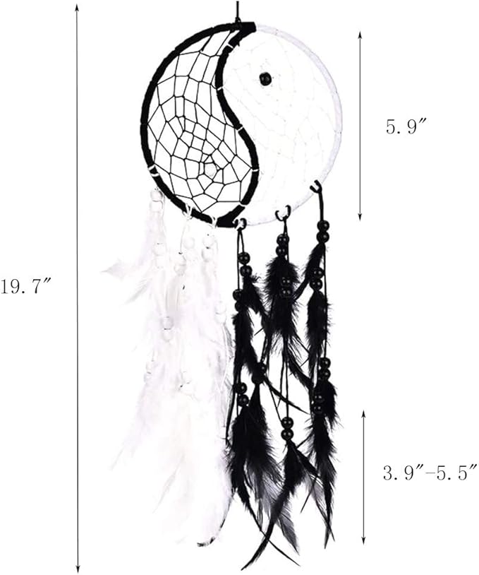 Yahpetes Dream Catcher 19.7" Feather Chandelier Ornaments Handmade Indian Wall Decoration Interior Rearview Pendant Charm Car Hanging with Feathers Beads (Black and White)