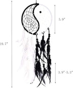 Yahpetes Dream Catcher 19.7" Feather Chandelier Ornaments Handmade Indian Wall Decoration Interior Rearview Pendant Charm Car Hanging with Feathers Beads (Black and White)