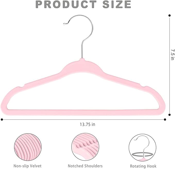 BAGIAL 50 Pack Kids Velvet Hangers 14 Inches Children's Clothes Hangers Non-Slip Baby Hangers for Infant/Toddler (Blush Pink)