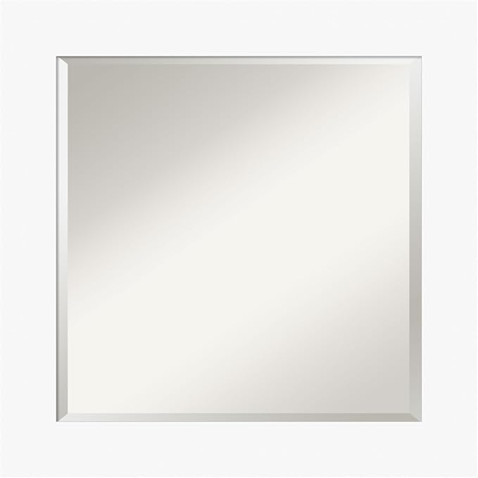 Amanti Art White Wall Mirror 25x25 Basic White Square Bathroom Mirror for Wall Decor Living Room, Medium Casual Wood Frame, Hangs Horizonally and Vertically, Bathroom Decor, Beveled Edge