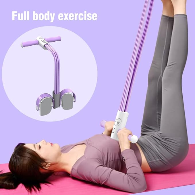 Abdominal Trainer, Sit-Up Training Equipment, 6 Tubes Fitness Elastic Pull Rope, Tension Rope Pull Up Pilate Foot Pedal Resistance Band Workout Tool Ab Shaper