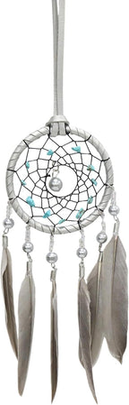 Pine & Linen Handmade Dream Catcher,Bohemian Style Car Rearview Mirror Hanging Charms Feather Pendant,Good Luck Charm for Car Accessories/Wall Hanging/Women/Gift(Silver)