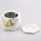 FREELOVE Concrete Ashtray with Lid & Stainless Steel Ashtrays for Cigarettes, Cement Ash Tray Smoking Holder Indoor Smokeless Outdoor Windproof Patio Home Office Cool Decor(Gold Marble, Large)