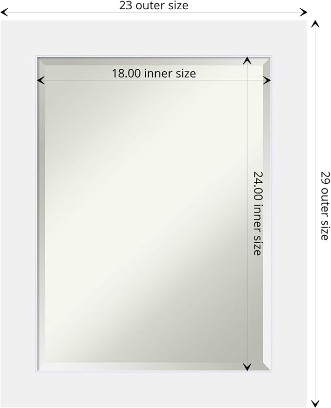 Amanti Art White Wall Mirror 29x23 Corvino White Rectangle Bathroom Mirror for Wall Decor Living Room, Medium Modern Wood Frame, Hangs Horizonally and Vertically, Bathroom Decor, Beveled Edge