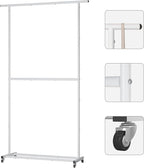Sywhitta Double Rod Clothing Garment Rack, Rolling Clothes Organizer on Wheels for Hanging Clothes, Easy to Assemble, Adjustable, White