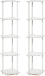 Furinno Turn-N-Tube Corner Shelf Set of 2, 5-Tier Corner Bookshelf, Open Storage Shelves, for Organization and Storage, Living Room, Home Office, Garage, White