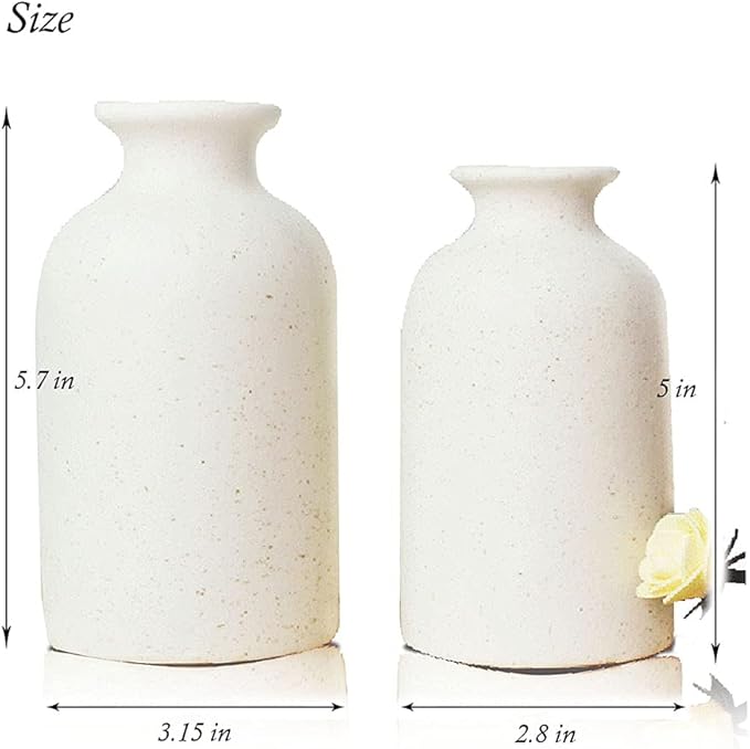 Hirdbrote Small Ceramic Vases for Decor 2-Piece, Flower Vase Vintage Decor Modern Farmhouse Rustic Home Decor, Wedding Centerpiece, Farmhouse Kitchen (5.5”& 4.7” Tall) (Beige & Black dot)