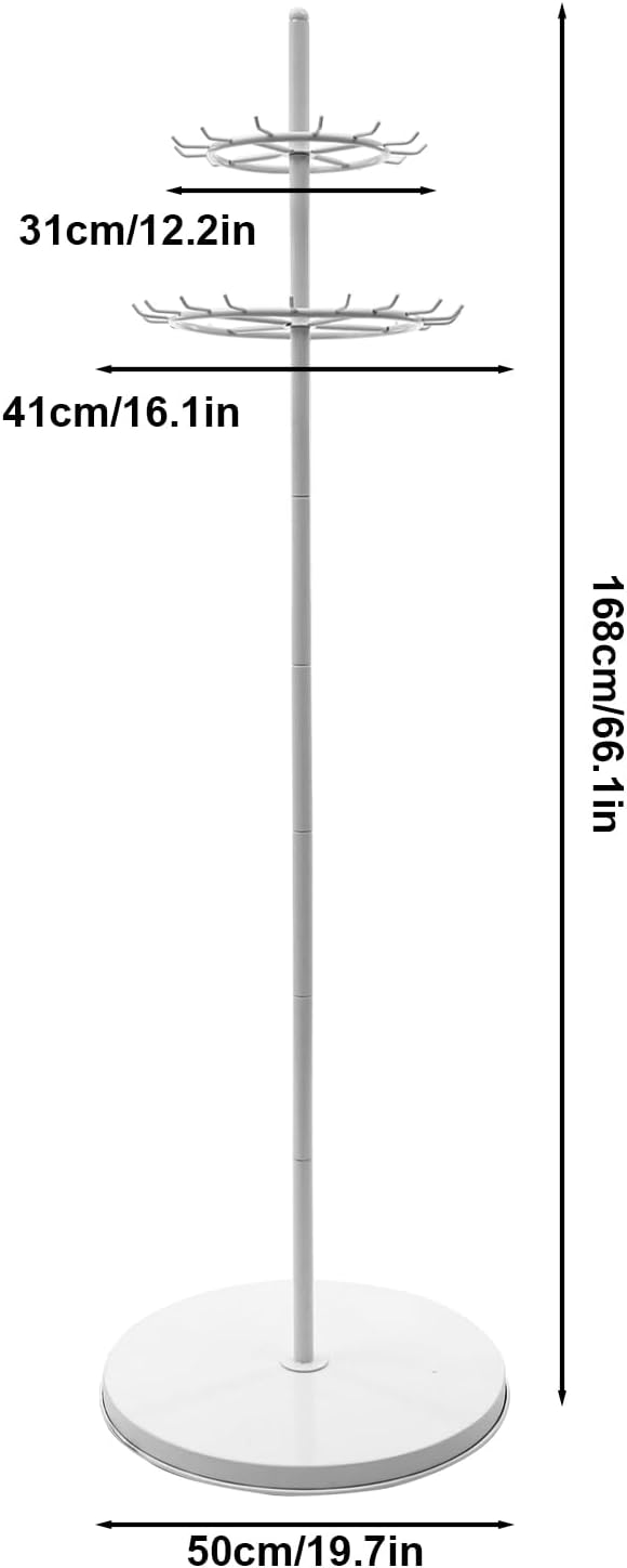Floor Standing Belt Display, 66 Inch Tie Rack Belt Display Shelf with 31 Hooks, Adjustable Feet Belt Display Stand for Clothing Stores, Retail Stores (White)