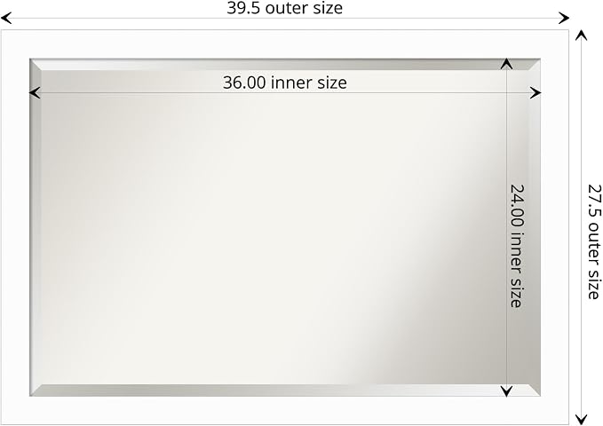 Amanti Art White Wall Mirror 27x39 Basic White Narrow Rectangle Bathroom Mirror for Wall Decor Living Room, Large Casual Wood Frame, Hangs Horizonally and Vertically, Bathroom Decor, Beveled Edge