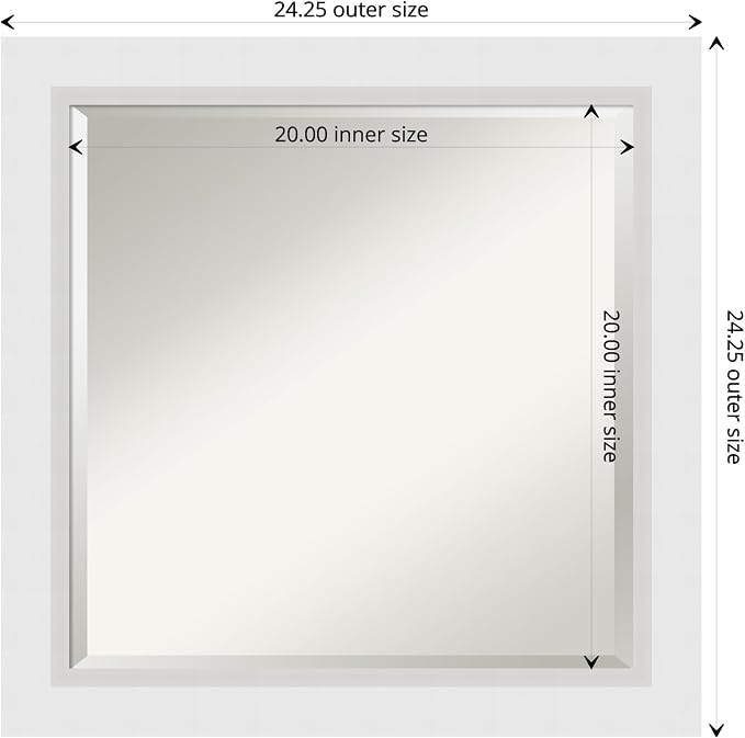 Amanti Art White Wall Mirror 24x24 Blanco White Square Bathroom Mirror for Wall Decor Living Room, Medium Modern Wood Frame, Hangs Horizonally and Vertically, Bathroom Decor, Beveled Edge
