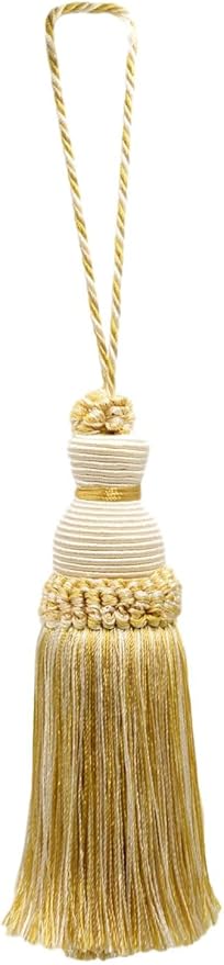 DÉCOPRO Beautiful Hand-Crafted 5" (12.5cm) Key Tassel, 3 1/2" (8.5cm) Loop # IKTJ, Ivory Beige Gold #2523 (Yellow Gold, White Ivory, Light Beige) Set of 10