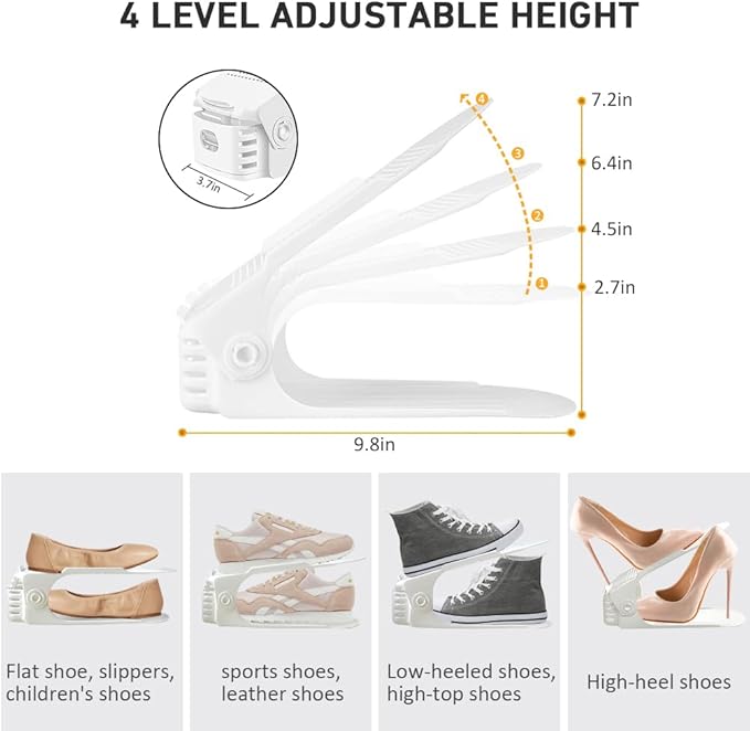 Shoe Organizer 36 Pack - Shoe Stackers, Space Savers 50%, 4 Levels Adjustable Rack, White