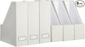 Gueevin Set of 6 Magazine File Holders, Sturdy Cardboard Desk Magazine Organizer with Gold Label Slots, Foldable File Folder Rack for Home Office Classroom Library(Beige)