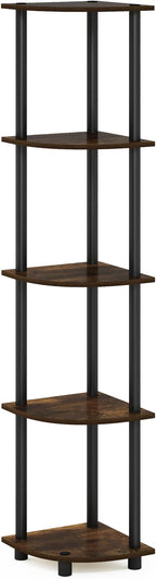 Furinno TURN-N-TUBE Corner Shelf, 5-Tier Corner Bookshelf, Open Storage Shelves, for Organization and Storage, Living Room, Home Office, Garage, Bedroom, Amber Pine