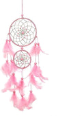 Handmade Homemade Beautiful Natural Feathers Double Pink Dream Catcher Wall Hanging Home Decoration