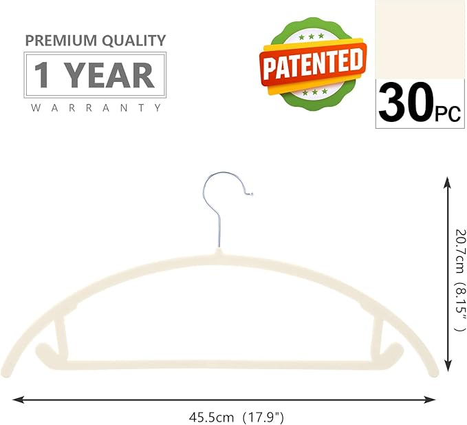 MIZGI Premium Velvet Hangers 30 Pack Heavyduty- Non Slip No Shoulder Bump Suit Hanger - Chrome Hooks,Space Saving Clothes Rounded Shape for Coat,Sweater,Jackets,Pants