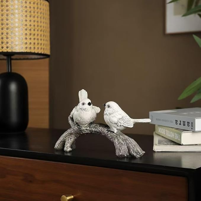 Resin Love Birds on Branch - 9.8 Inch Couple Bird Statue, Romantic Home Decor Gift for Valentine's Day, Wedding, Anniversary - Desk, Shelf, Bedroom, Office and Garden Decor