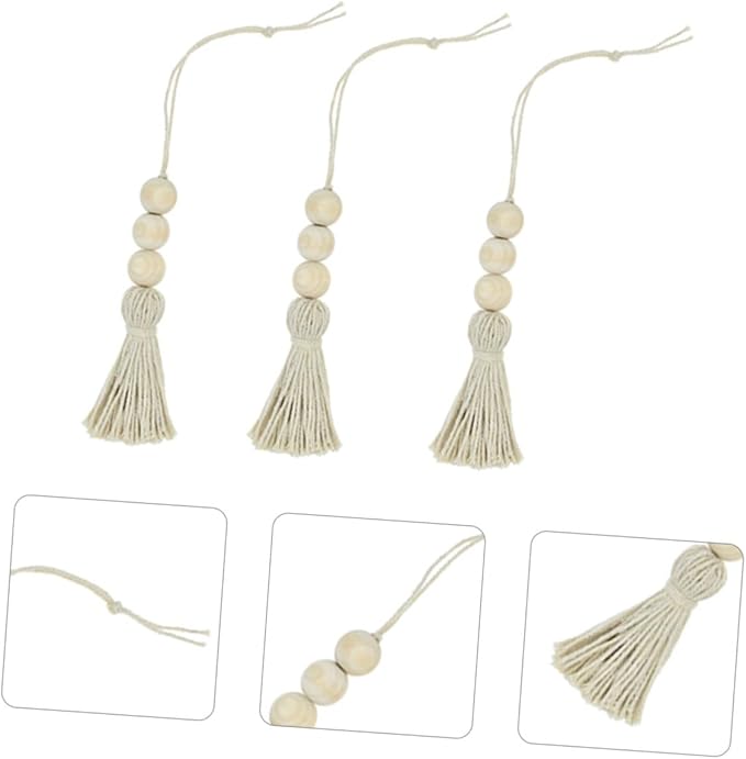 BESPORTBLE 8pcs Wood Bead Garland Ornaments Farmhouse Beads with Tassel Ornaments Hanging Decoration for Closet Handle Door Handle
