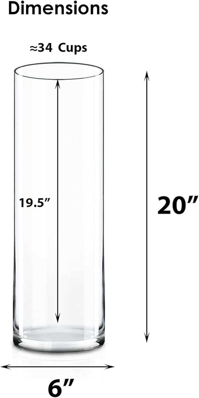 CYS EXCEL Cylinder Clear Glass Vase (H:20" D:6") | Multiple Size Choices Glass Flower Vase Centerpieces | Hurricane Floating Candle Holder Vase