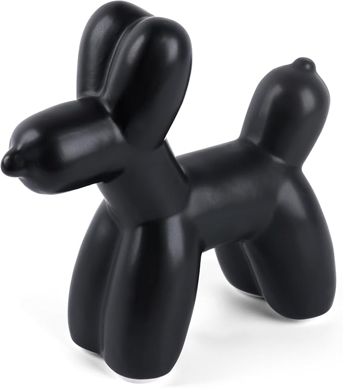 Notakia Cute Ceramics Black Balloon Dog Statue Crafts Living Room Desktop Decorations,Handmade Modern Small Ceramic Animal Statue Ornament Home Decor Accents (Black, Large)