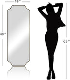 ANDY STAR 18" x 48" Full Length Wall Mirror, Large Brushed Gold Bathroom Mirror for Wall, Scalloped Corner Rectangle Body Mirror for Floor and Leaning