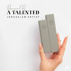 SURI Mezuzah and Printed Scroll Set – 5 Inch Light Gray Concrete Mezuzah Case, Self-Stick Adhesive, Fits a 4 Inch Mezuza Scroll, Gift Box Included