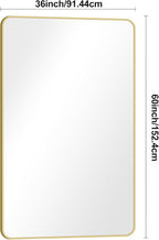BONEWEI Gold Bathroom Mirror,60x36 inch Wall Mirror for Bathroom Wall Mounted,Round Rectangle Mirror for Bathroom Over Sink,Modern Frame for Home Decor Living Room,Bedroom Entryway,Horizontal/Vertical