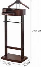 Wooden Suit Valet Stand with Drawer, Top Tray Freestanding Suit Stand with Contour Hanger, Trouser Bar, Tie & Belt Hooks Clothing Rack for Entryway Office Living Room(Standing Brown)