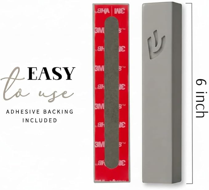 SURI Mezuzah for Door – 6 Inch Light Gray Concrete Mezuzah Case with Printed Scroll, Self-Stick Jewish Entry Design, Fits a 5 Inch Scroll, Gift Box Included