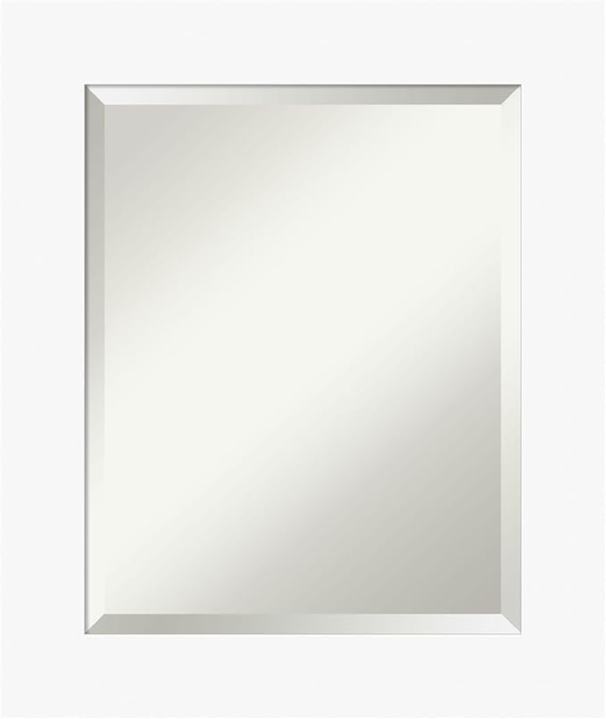 Amanti Art White Wall Mirror 25x21 Basic White Rectangle Bathroom Mirror for Wall Decor Living Room, Small Casual Wood Frame, Hangs Horizonally and Vertically, Bathroom Decor, Beveled Edge