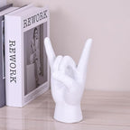 QIANLING 7.7" White Resin Rock On Hand Gesture Statue - Rock Culture Music Lovers' Decorative Tabletop Sculpture for Bookshelf, Desk & Mantel Decor in Home or Office, Modern Symbolic Figurine