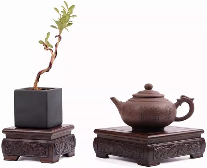 GOLDY&WENDY Square Solid Wood Pedestal Base Handmade Carving Rosewood Display Stand Vase Teapot Aquarium Lamp Display Risers