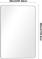 BONEWEI Silver Bathroom Mirror,55x36 inch Wall Mirror for Bathroom Wall Mounted,Rectangle Mirror for Bathroom Over Sink,Modern Frame Round Corner for Living Room,Bedroom Entryway,Horizontal/Vertical