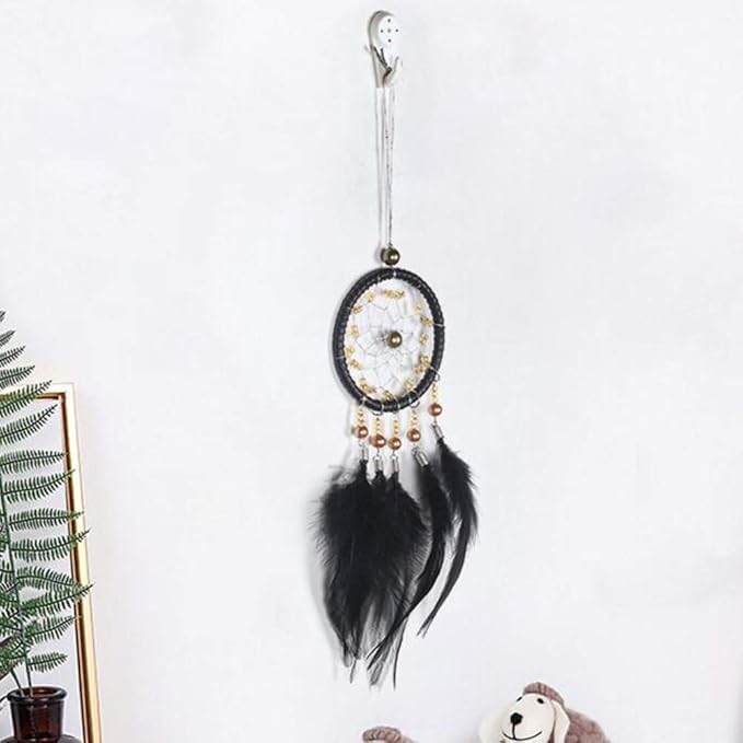 Car Dream Catcher for Rear View Mirror, Black Feather Dream Catchers Wall Hanging Decorations Car Charm Ornament