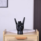 QIANLING 7.7" Black Resin Rock On Hand Gesture Statue - Rock Culture Music Lovers' Decorative Tabletop Sculpture for Bookshelf, Desk & Mantel Decor in Home or Office, Modern Symbolic Figurine