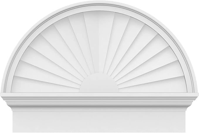 26"W x 19-3/4"H x 2-3/4"P Half Round Sunburst Architectural Grade PVC Combination Pediment