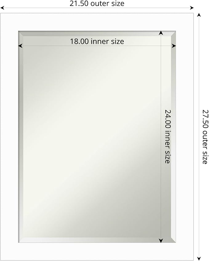 Amanti Art White Wall Mirror 27x21 Basic White Narrow Rectangle Bathroom Mirror for Wall Decor Living Room, Medium Casual Wood Frame, Hangs Horizonally and Vertically, Bathroom Decor, Beveled Edge