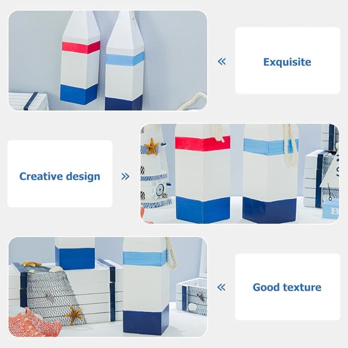 Mediterranean Buoy Ornaments 2 Pack Wooden Buoy Pendants Nautical Themed Wall Decor for Beach House Bedroom Bathroom Fishing Party Decoration 2.75X2.75X10.23In