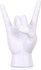 QIANLING 7.7" White Resin Rock On Hand Gesture Statue - Rock Culture Music Lovers' Decorative Tabletop Sculpture for Bookshelf, Desk & Mantel Decor in Home or Office, Modern Symbolic Figurine