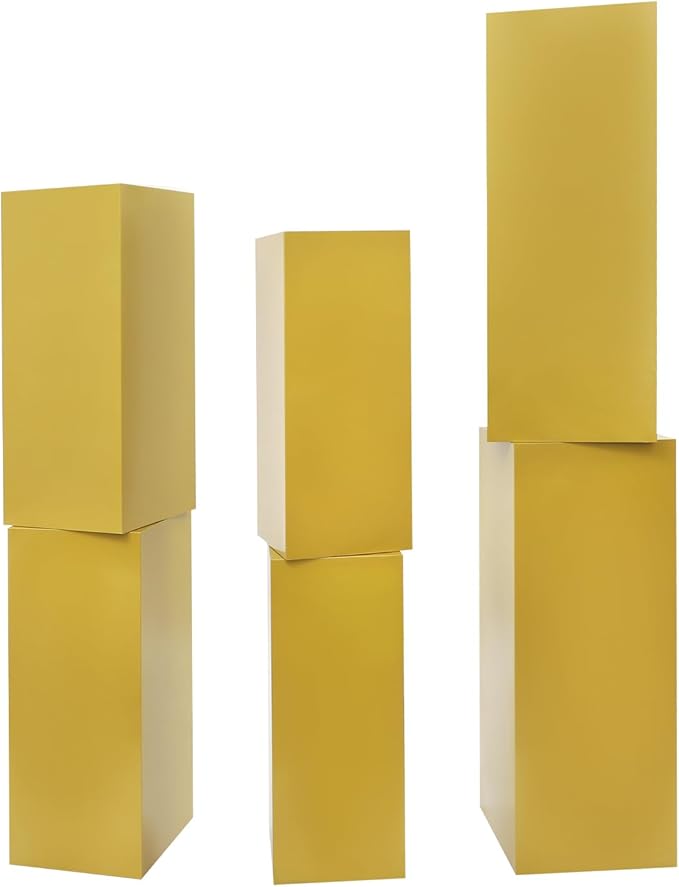 6 PCS Display Pedestal Stand, Metal Display Pedestal Stands Decoration Cube Sculpture Displays Column Square Displays Stands Pillars for Wedding Party Baby Shower Birthday (Gold, 6PCS)