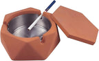 FREELOVE Concrete Ashtray with Lid & Stainless Steel Ashtrays for Cigarettes, Cement Ash Tray Smoking Holder Indoor Smokeless Outdoor Windproof Patio Home Office Cool Decor(Brick Red, Small)