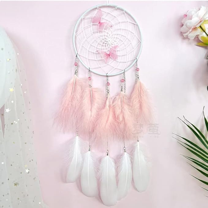 Pink Butterfly Dream Catcher Wall Decor, Girls DreamCatchers Wall Hanging Ornaments for Bedroom Home Decor Festival Gift