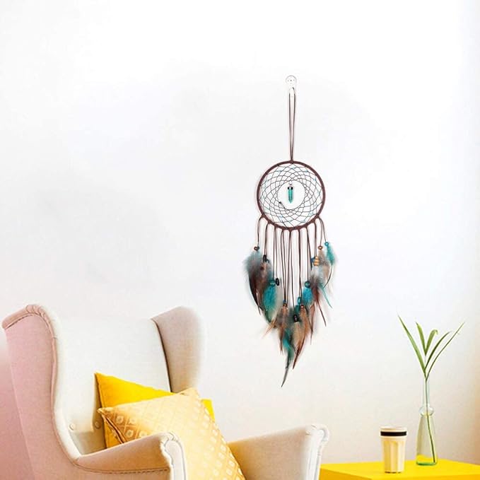 MOONFLY Dream Catcher Handmade Traditional Feather Dreamcatcher Hanging Home Wall Decoration Craft Ornament for Home, Bedroom, Kids, Native American Style Décor(Turquoise)