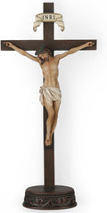 BC Catholic Crucifix Standing Cross, Jesus Christ tabletop Home Decor, Religious Gift, Wood Carve Looking, Realistic Finish, 10.9" H Hand Painted by Buildclassic