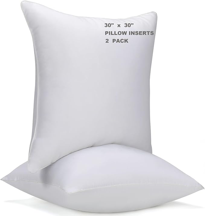 WINGLAM Throw Pillow Inserts 2-Pack, 30x30 Inches Square Decorative Pillow Stuffers, Hypoallergenic Ultra Soft Lightweight Down Alternative Polyester, White Sham Stuffer Pillows（2）