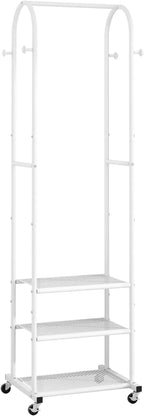 Heavy Duty Clothing Rack with Wheels,Modern Garment Rack with 3 Metal Shelves, 71.8Inches Display Rack for Hanging Clothes, Hanging Rod for Small Spaces,White